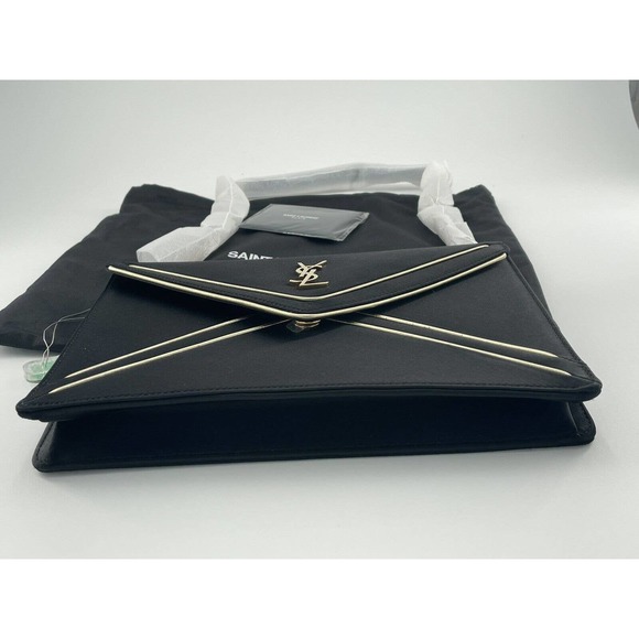 NEW! Saint Laurent YSL Black Chain Envelope Shoulder Bag Purse Authentic - Picture 12 of 15